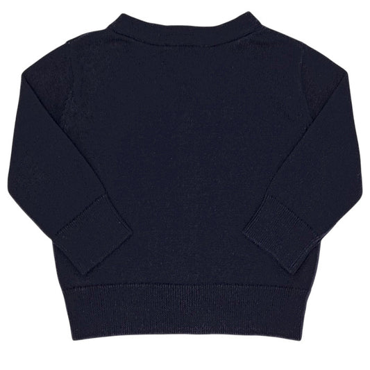 Gilet bébé bleu marine encolure V Jacadi, vue de dos, garçon 6 mois
