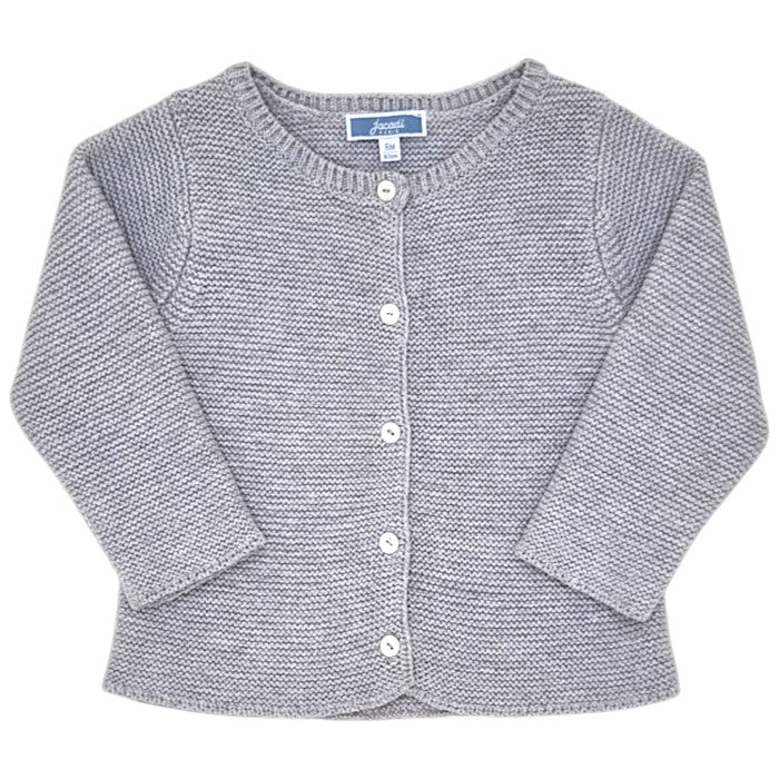 Gilet bébé mixte Jacadi, gris en point mousse, taille 6 mois, seconde main haut de gamme, vue de face