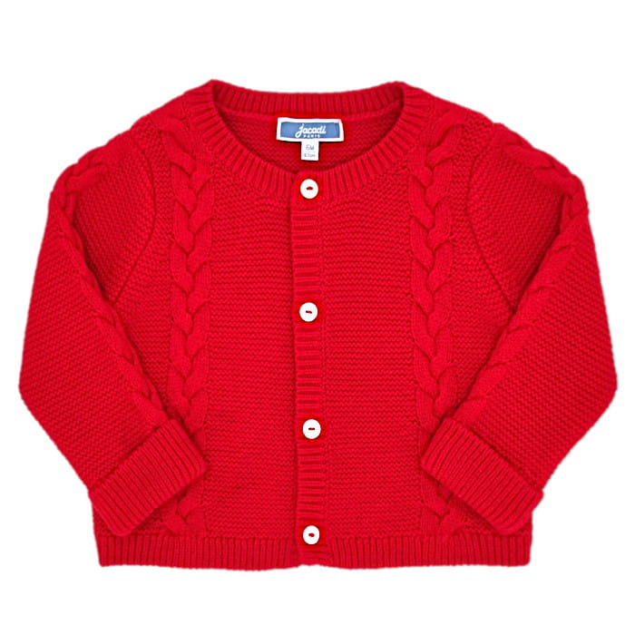 Gilet rouge torsades, Jacadi, 6 mois, vue de face, vêtement mixte pour bébé, seconde main