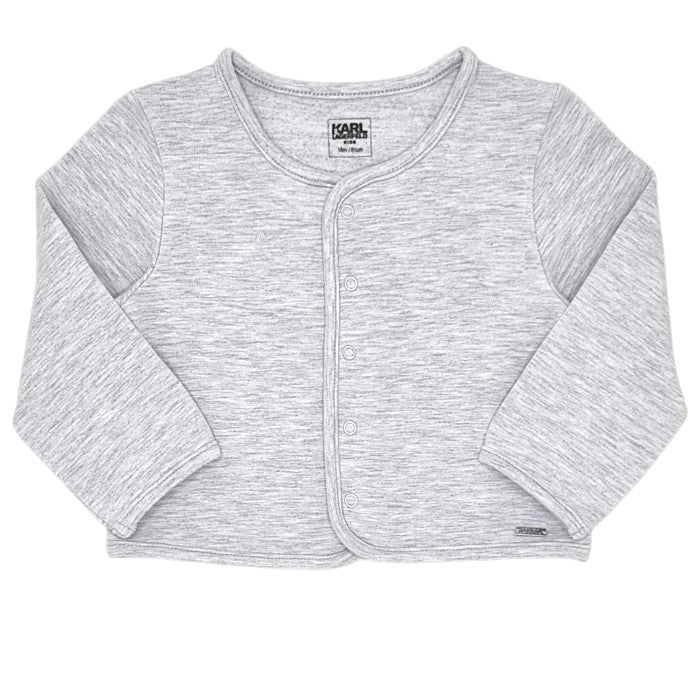 Gilet bébé mixte Karl Lagerfeld, gris chiné à pressions, taille 18 mois, seconde main luxe, vue de face