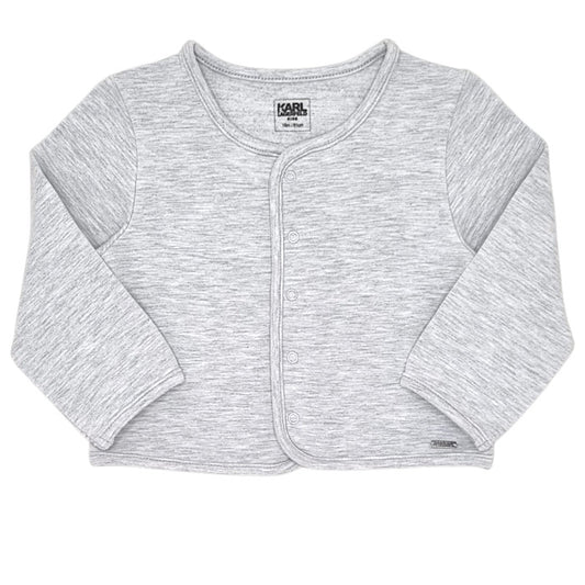 Gilet bébé mixte Karl Lagerfeld, gris chiné à pressions, taille 18 mois, seconde main luxe, vue de face