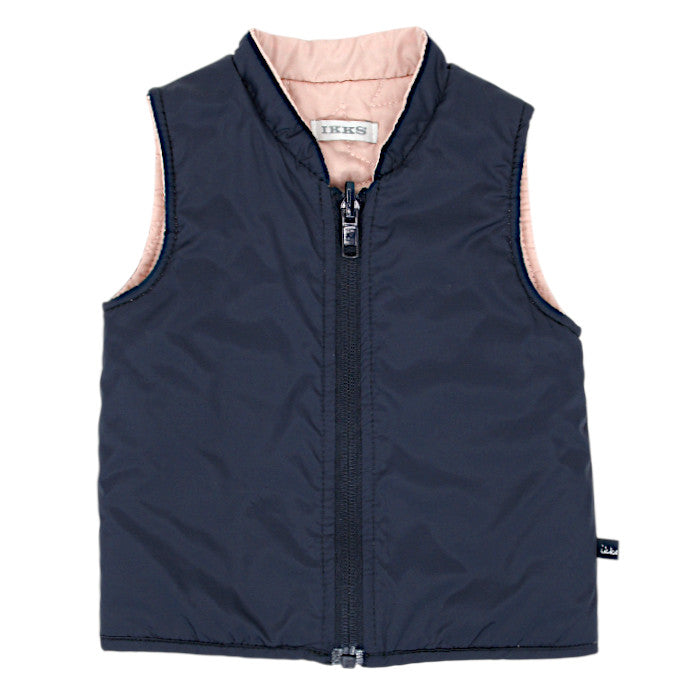 Gilet sans manches bébé fille marine/rose réversible, taille 6 mois, marque IKKS - seconde main premium