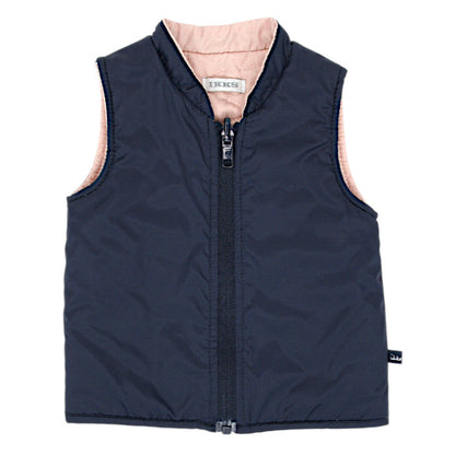 Gilet sans manches bébé fille marine/rose réversible, taille 6 mois, marque IKKS - seconde main premium