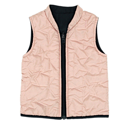 Gilet sans manches bébé fille IKKS 6 mois, marine/rose, matelassé de motifs étoiles