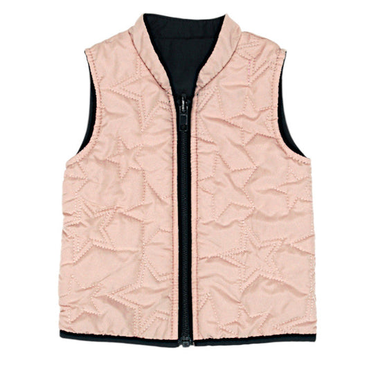 Gilet sans manches bébé fille IKKS 6 mois, marine/rose, matelassé de motifs étoiles