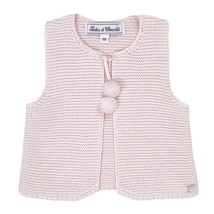 Gilet sans manches bébé fille rose à liens, taille 6 mois, marque Tartine et Chocolat - seconde main haut de gamme