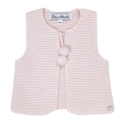 Gilet sans manches bébé fille rose à liens, taille 6 mois, marque Tartine et Chocolat - seconde main haut de gamme