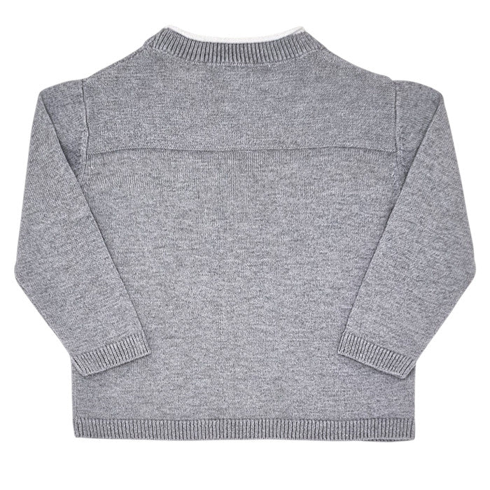 Gilet bébé gris col V Tartine et Chocolat, vue de dos, garçon 12 mois