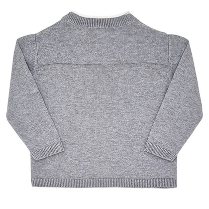 Gilet bébé gris col V Tartine et Chocolat, vue de dos, garçon 12 mois