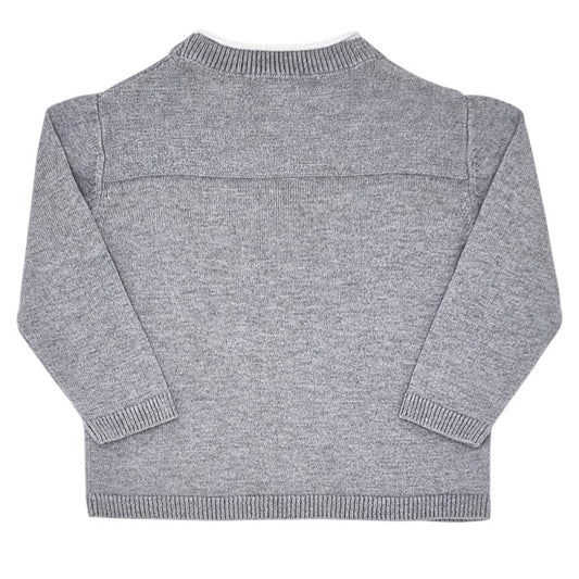 Gilet bébé gris col V Tartine et Chocolat, vue de dos, garçon 12 mois