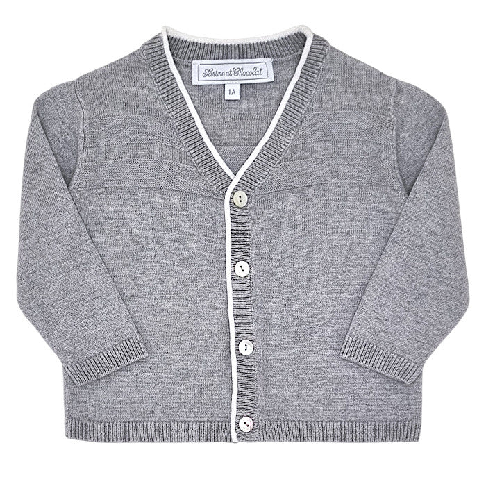 Gilet bébé garçon Tartine et Chocolat, gris col V, taille 12 mois, seconde main haut de gamme, vue de face