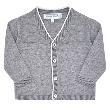 Gilet bébé garçon Tartine et Chocolat, gris col V, taille 12 mois, seconde main haut de gamme, vue de face