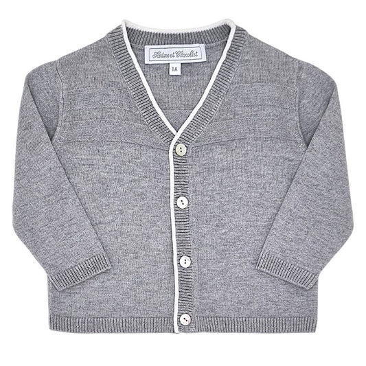 Gilet bébé garçon Tartine et Chocolat, gris col V, taille 12 mois, seconde main haut de gamme, vue de face