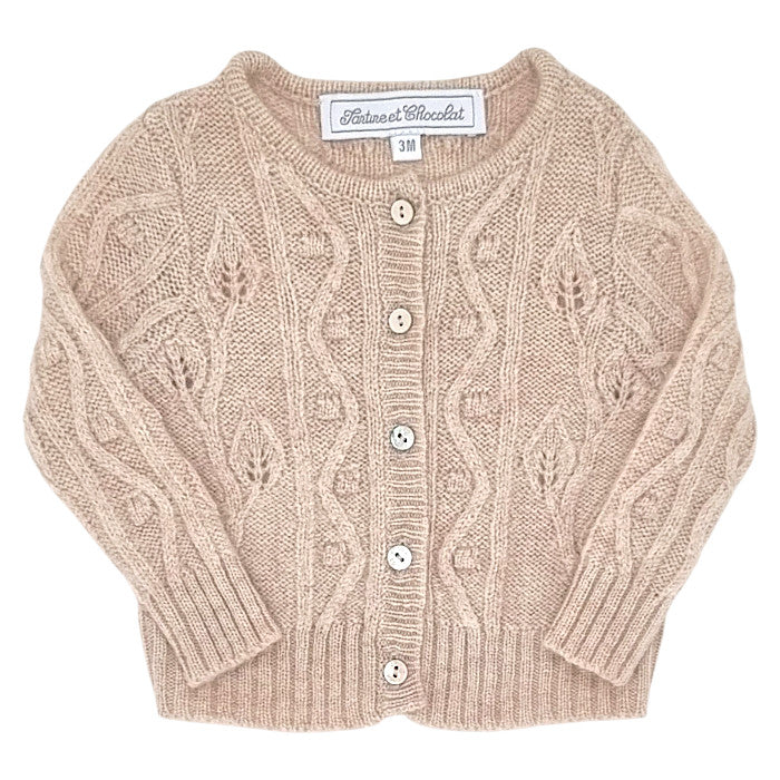 Gilet bébé mixte Tartine et Chocolat, beige en laine et cachemire, taille 3 mois, seconde main haut de gamme, vue de face