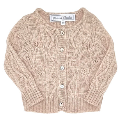 Gilet bébé mixte Tartine et Chocolat, beige en laine et cachemire, taille 3 mois, seconde main haut de gamme, vue de face