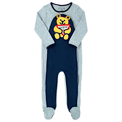 Grenouillère bébé garçon Guess Baby, gris/marine logo ours en peluche, taille 12 mois, seconde main premium, vue de face