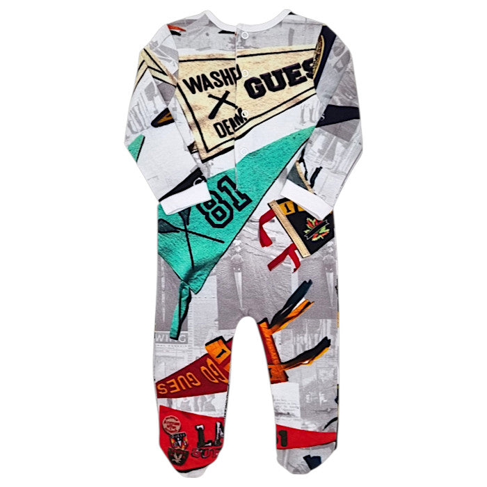 Grenouillère bébé multicolore en coton bio Guess, vue de dos, garçon 3-6 mois
