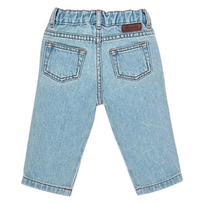 Jean droit bébé bleu délavé 5 poches Bonpoint, vue de dos, mixte 12 mois