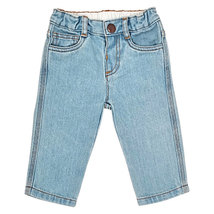 Jean droit bébé mixte Bonpoint, bleu délavé 5 poches, taille 12 mois, seconde main haut de gamme, vue de face