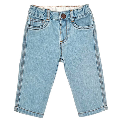 Jean droit bébé mixte Bonpoint, bleu délavé 5 poches, taille 12 mois, seconde main haut de gamme, vue de face