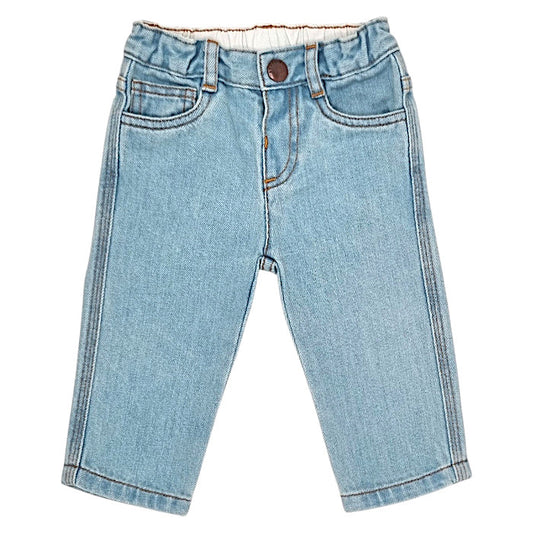 Jean droit bébé mixte Bonpoint, bleu délavé 5 poches, taille 12 mois, seconde main haut de gamme, vue de face