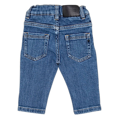 Jean droit bébé bleu délavé  Boss, vue de dos, garçon 9 mois