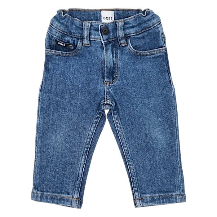 Jean droit bébé garçon Boss, bleu délavé , taille 9 mois, seconde main haut de gamme, vue de face