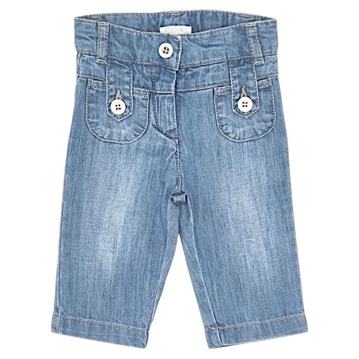Jean droit bébé fille Chloé, bleu délavé , taille 3 mois, seconde main luxe, vue de face