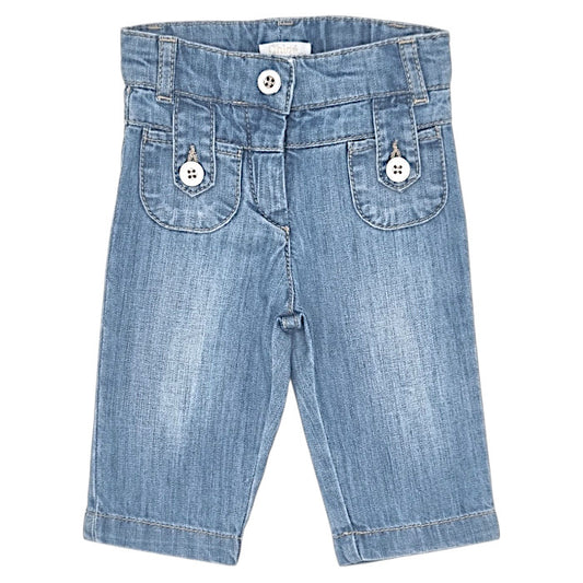 Jean droit bébé fille Chloé, bleu délavé , taille 3 mois, seconde main luxe, vue de face