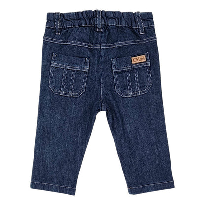 Jean droit bébé bleu brut Chloé, vue de dos, fille 6 mois