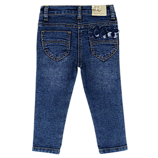 Jean droit bébé fille Monnalisa 18 mois, bleu, jacron doré avec signature