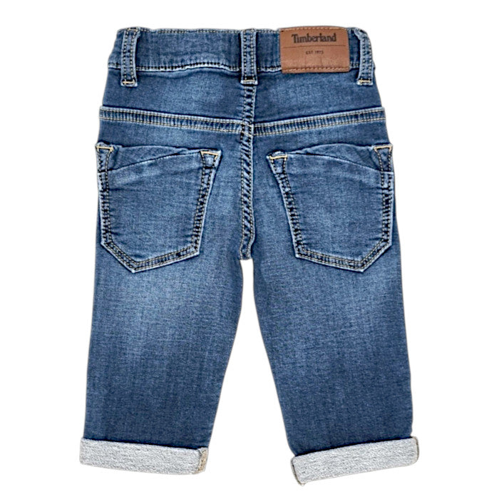 Jean droit bébé bleu délavé à revers Timberland, vue de dos, garçon 6 mois