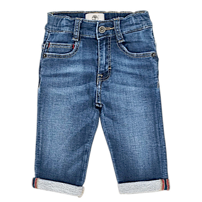 Jean droit bébé garçon Timberland, bleu délavé à revers, taille 6 mois, seconde main premium, vue de face