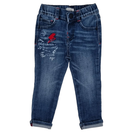 Jean bébé garçon bleu délavé message imprimé, taille 18 mois, marque IKKS - seconde main premium