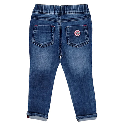 Jean bébé garçon IKKS 18 mois, bleu délavé, patch signature sur une poche arrière