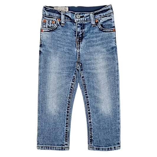 Jean droit bleu délavé, Ralph Lauren, garçon 18 mois, vue de face, vêtement bébé de marque d'occasion