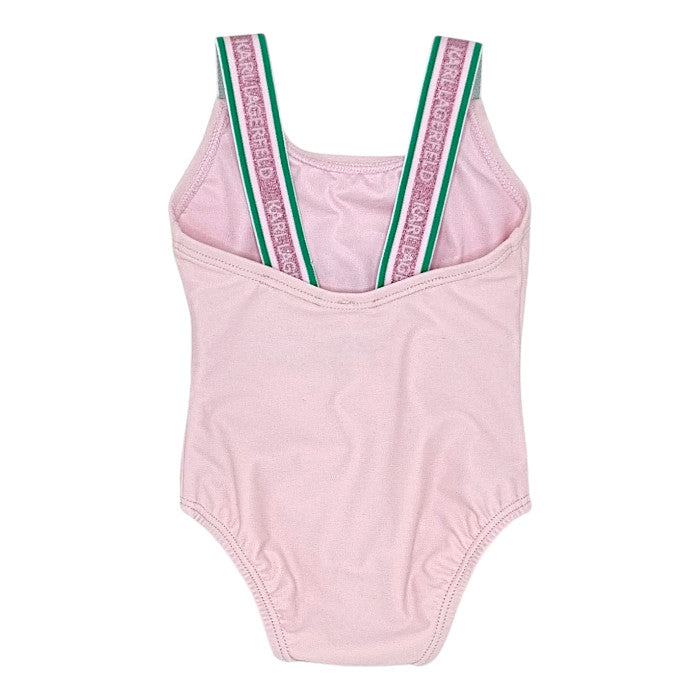 Maillot de bain bébé rose imprimé Choupette Karl Lagerfeld, vue de dos, fille 6 mois