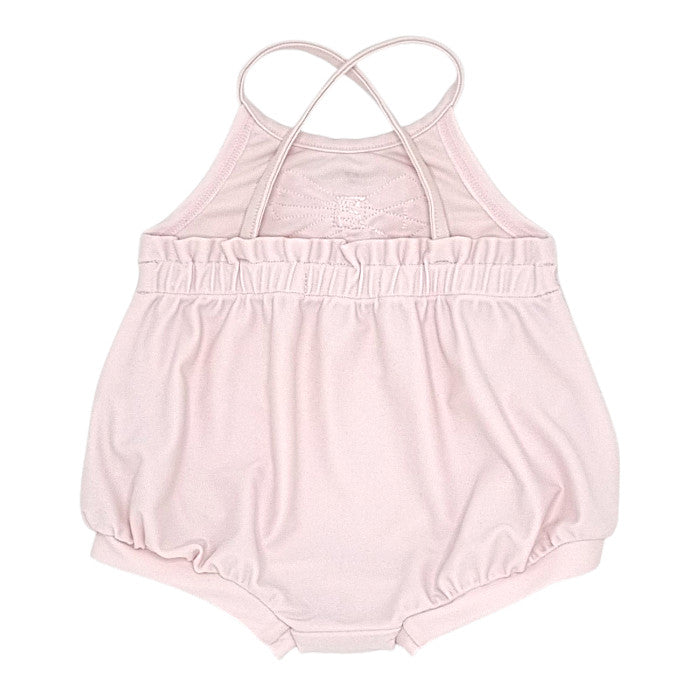 Maillot de bain bébé rose à nœud Repetto, vue de dos, fille 3 mois
