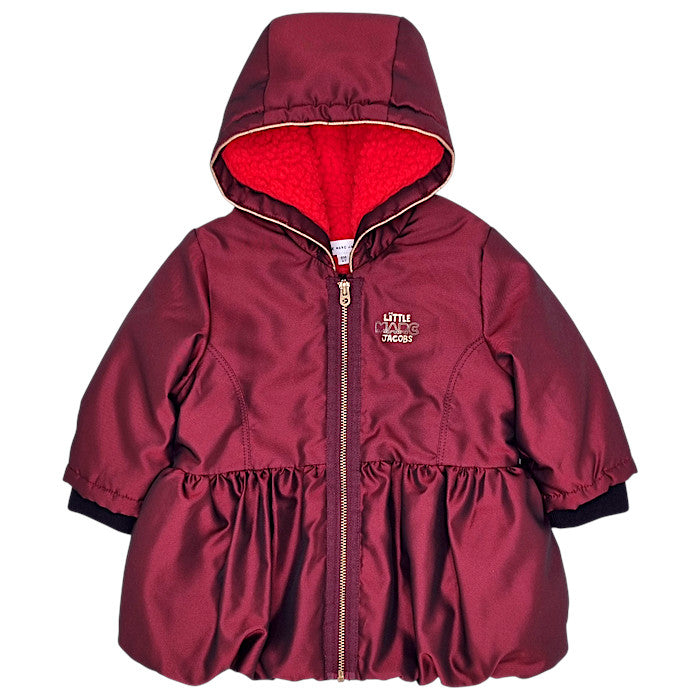 Manteau bébé fille Marc Jacobs, bordeaux doublure fourrée, taille 6 mois, seconde main luxe, vue de face