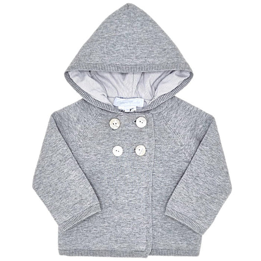 Manteau gris réversible, Tartine et Chocolat, pour bébé 6 mois, vue de face, vêtement mixte d'occasion