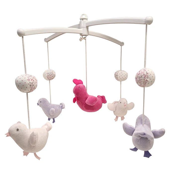 Mobile bébé fille blanc/rose oiseaux en velours, taille unique, marque Jacadi - seconde main haut de gamme