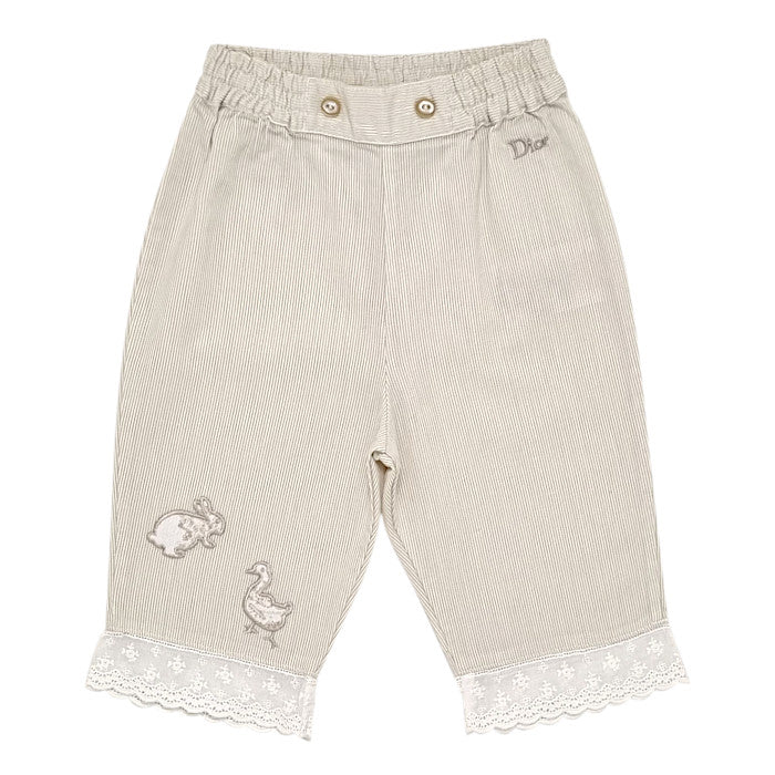 Pantalon bébé fille Baby Dior, beige animaux brodés, taille 6 mois, seconde main luxe, vue de face