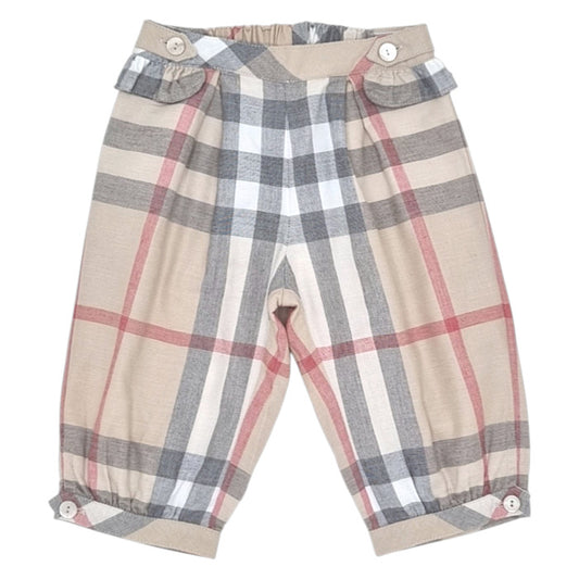 Pantalon bébé fille Burberry Kids, beige à carreaux, taille 12 mois, seconde main luxe, vue de face