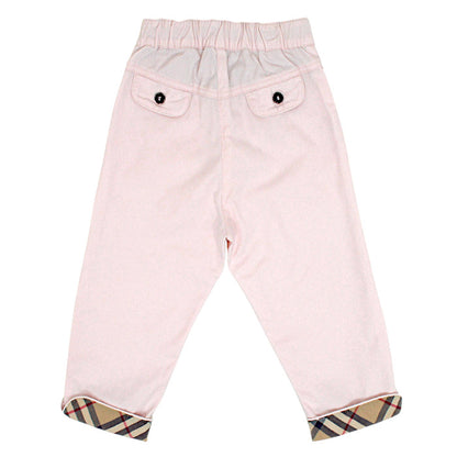 Pantalon bébé rose à revers tartan check Burberry, vue de dos, fille 18 mois