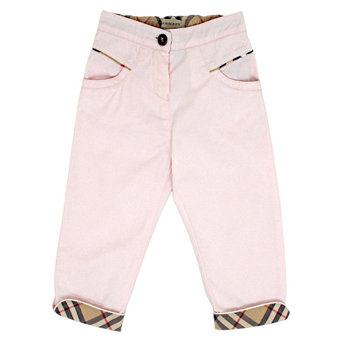 Pantalon bébé fille Burberry Kids, rose à revers tartan check, taille 18 mois, seconde main luxe, vue de face