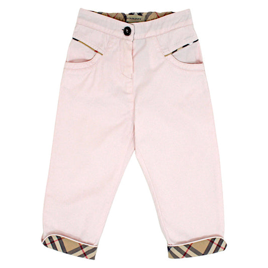 Pantalon bébé fille Burberry Kids, rose à revers tartan check, taille 18 mois, seconde main luxe, vue de face