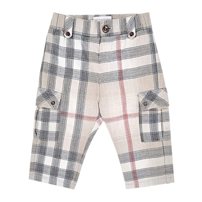 Pantalon beige à carreaux, Burberry, pour garçon 6 mois, vue de face, vêtement bébé de marque luxe