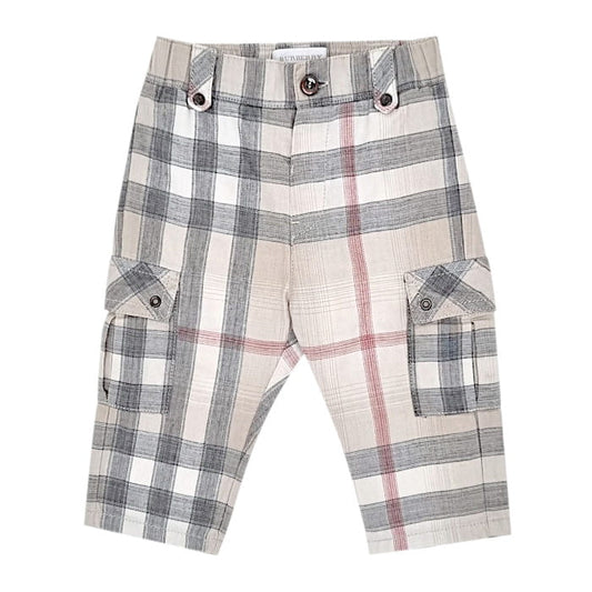 Pantalon beige à carreaux, Burberry, pour garçon 6 mois, vue de face, vêtement bébé de marque luxe