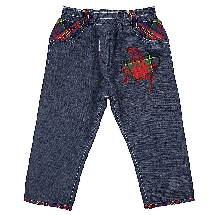 Pantalon confort bébé fille bleu en jean doublé, taille 12 mois, marque Jean-Paul Gaultier - seconde main luxe