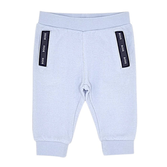 Pantalon de jogging bleu, marque Hugo Boss, garçon 6 mois, vue de face, vêtement d'occasion pour bébé en excellent état